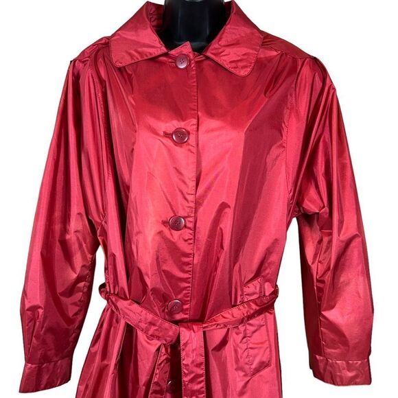 Vintage 80’s Aurora International by Abbmoor Red Trench Raincoat - Picture 2 of 16